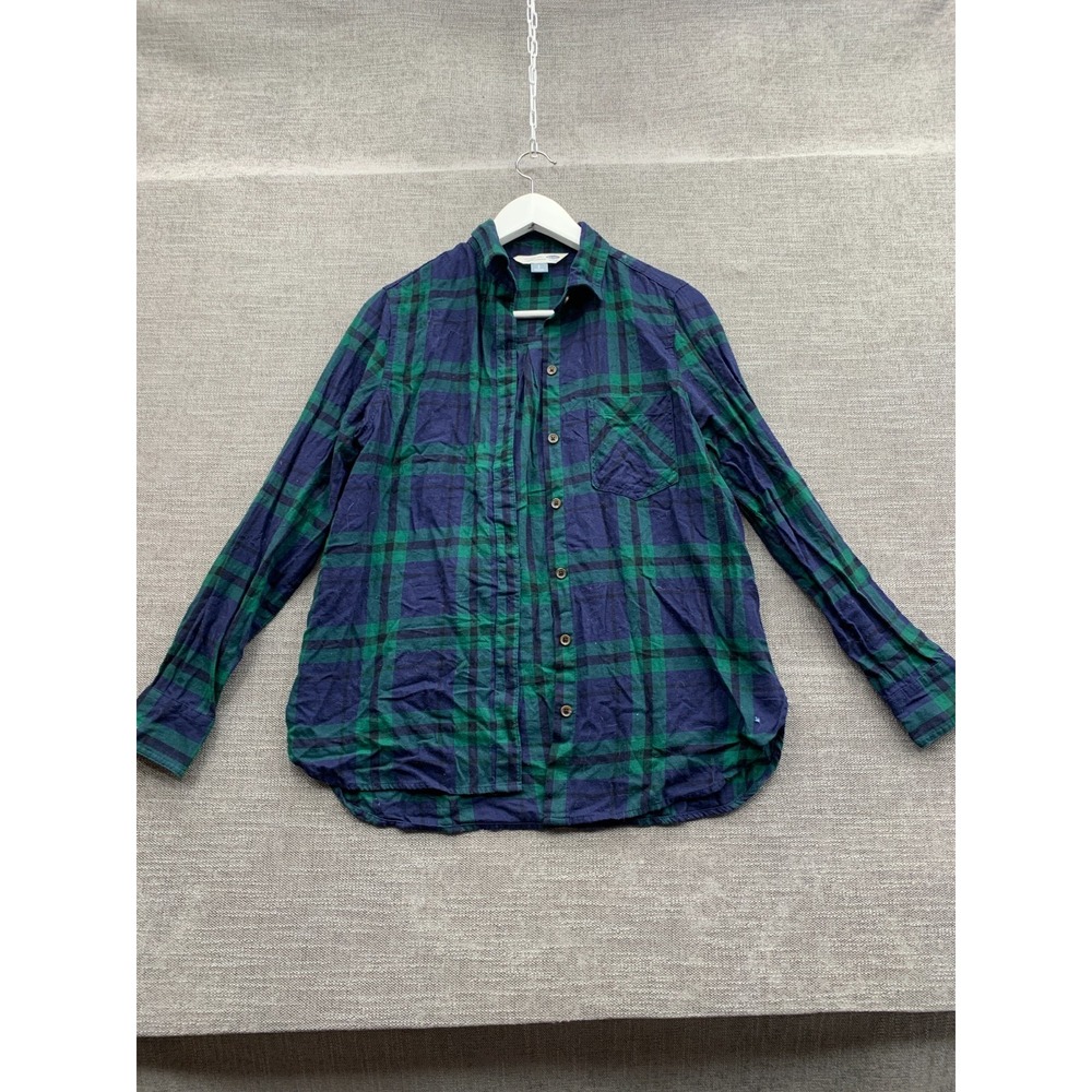 Old Navy The Classic Shirt Womens S Blue Green Plaid Cotton Collared Button Up